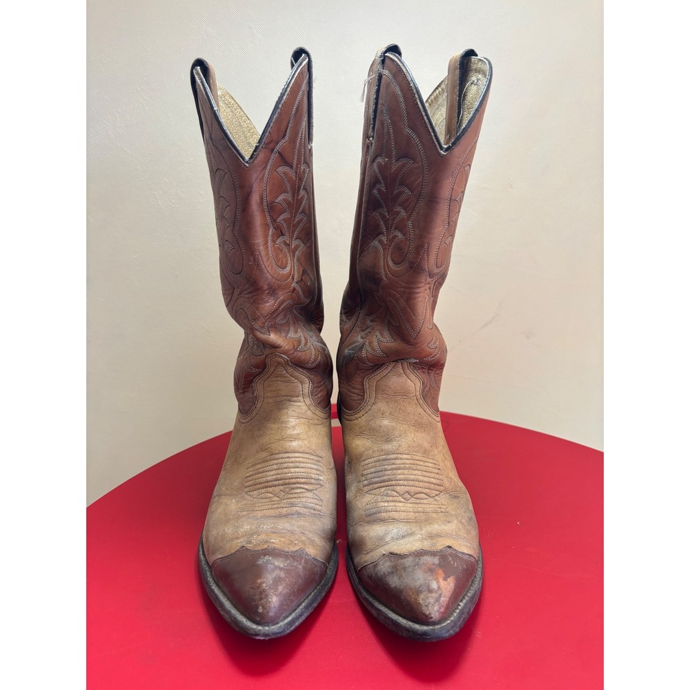 Vintage Tan‎ Brown Leather Western Cowboy Boots Pointed Toe Mens 9.5 D 71629